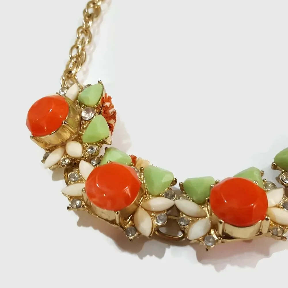 Lee by Lee Angel Orange, Green & White Cabochon Statement Necklace